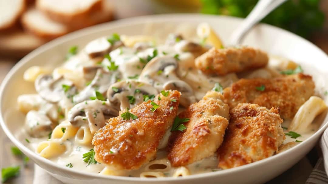 Makaron w sosie kurkowym: Obiad z soczystym kurczakiem